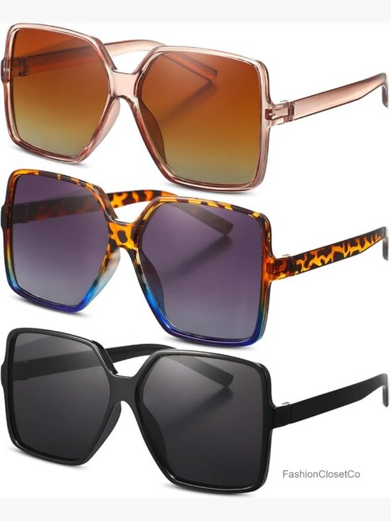 Oversized Square Sunglasses for Women Men Unisex 3 Pairs main image 7